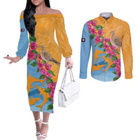 Anguilla Couples Matching Off The Shoulder Long Sleeve Dress and Long Sleeve Button Shirt Coat Of Arms With Zenaida Dove