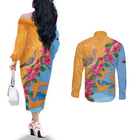 Anguilla Couples Matching Off The Shoulder Long Sleeve Dress and Long Sleeve Button Shirt Coat Of Arms With Zenaida Dove