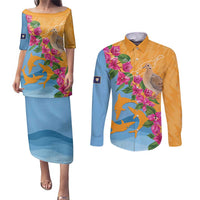 Anguilla Couples Matching Puletasi and Long Sleeve Button Shirt Coat Of Arms With Zenaida Dove