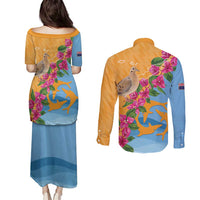 Anguilla Couples Matching Puletasi and Long Sleeve Button Shirt Coat Of Arms With Zenaida Dove