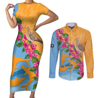 Anguilla Couples Matching Short Sleeve Bodycon Dress and Long Sleeve Button Shirt Coat Of Arms With Zenaida Dove