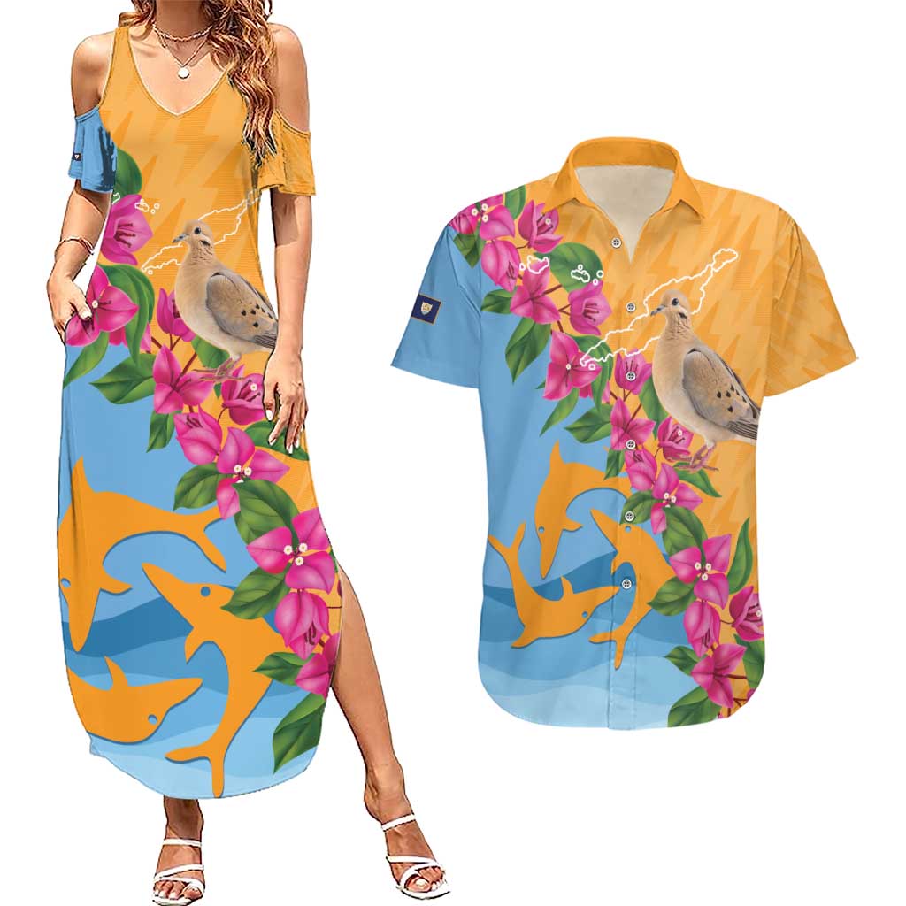 Anguilla Couples Matching Summer Maxi Dress and Hawaiian Shirt Coat Of Arms With Zenaida Dove