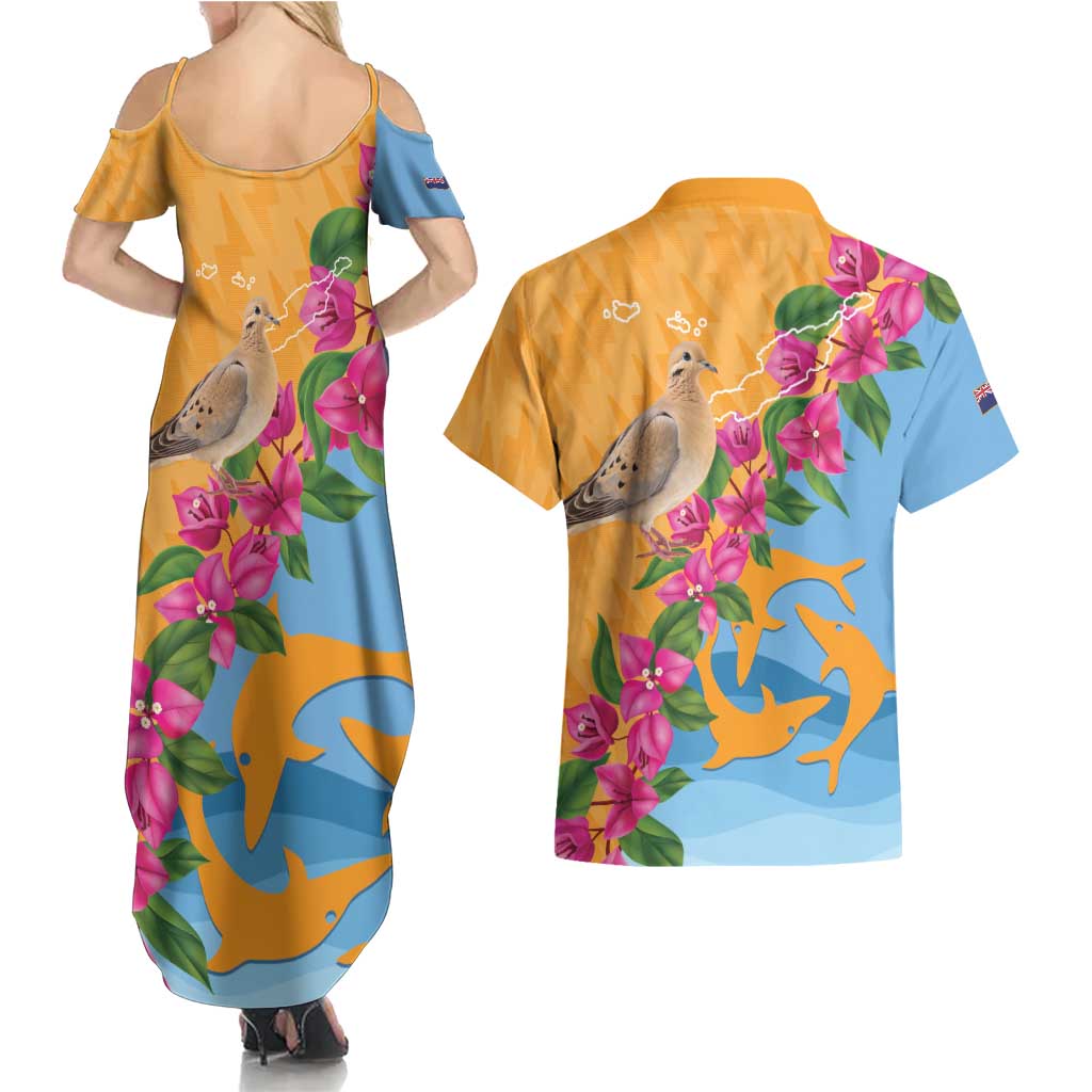 Anguilla Couples Matching Summer Maxi Dress and Hawaiian Shirt Coat Of Arms With Zenaida Dove
