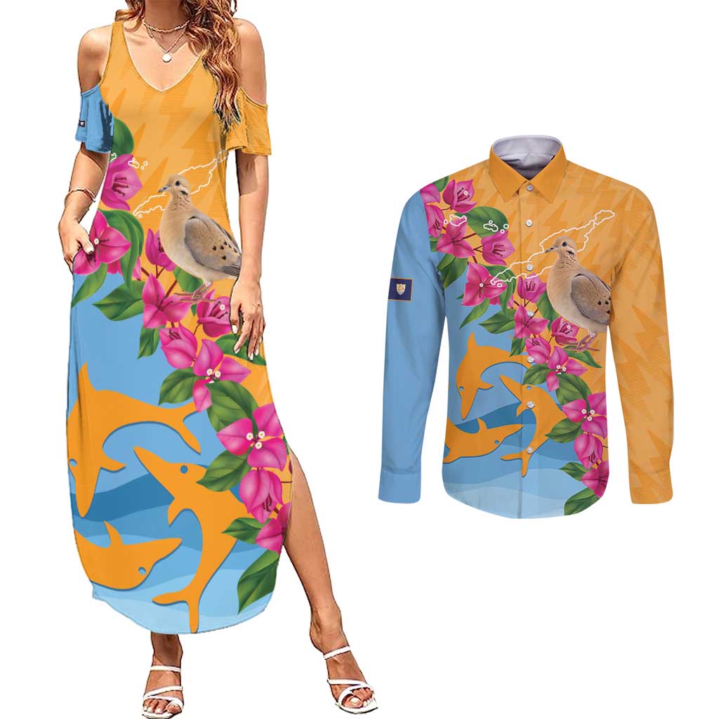 Anguilla Couples Matching Summer Maxi Dress and Long Sleeve Button Shirt Coat Of Arms With Zenaida Dove