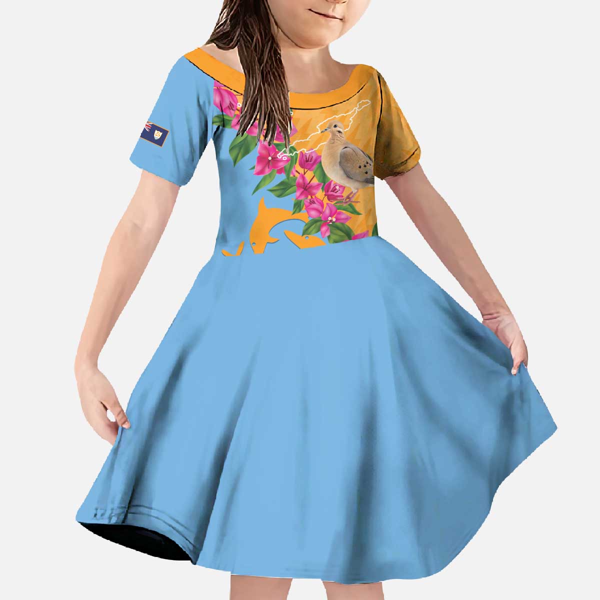 Anguilla Family Matching Off The Shoulder Long Sleeve Dress and Hawaiian Shirt Coat Of Arms With Zenaida Dove