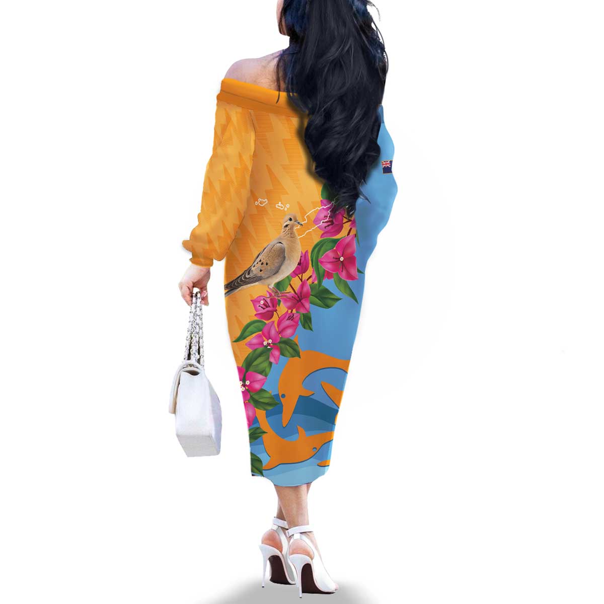 Anguilla Family Matching Off The Shoulder Long Sleeve Dress and Hawaiian Shirt Coat Of Arms With Zenaida Dove