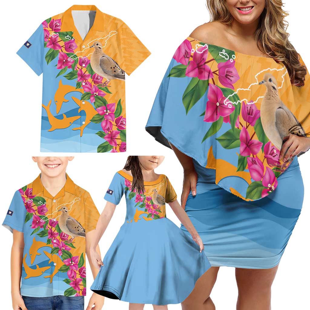 Anguilla Family Matching Off Shoulder Short Dress and Hawaiian Shirt Coat Of Arms With Zenaida Dove