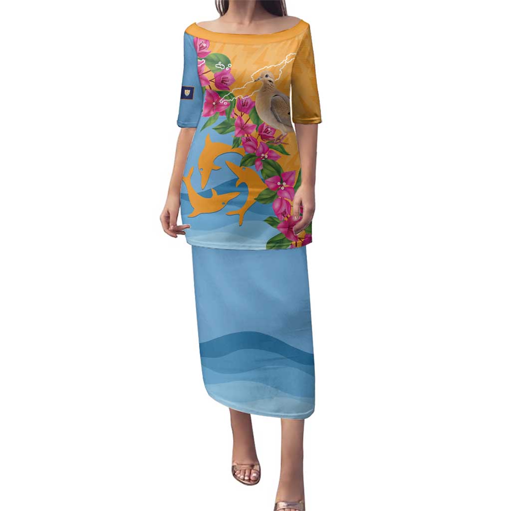 Anguilla Family Matching Puletasi and Hawaiian Shirt Coat Of Arms With Zenaida Dove