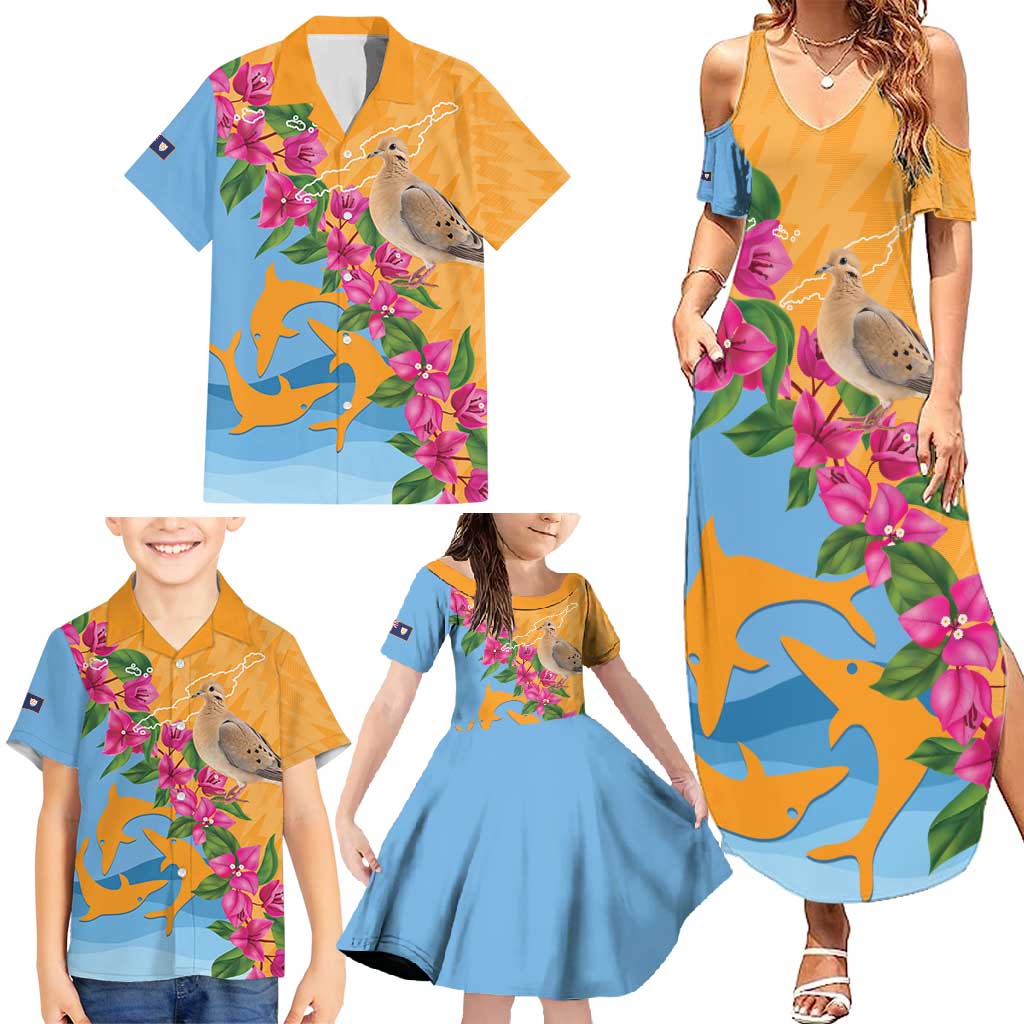Anguilla Family Matching Summer Maxi Dress and Hawaiian Shirt Coat Of Arms With Zenaida Dove