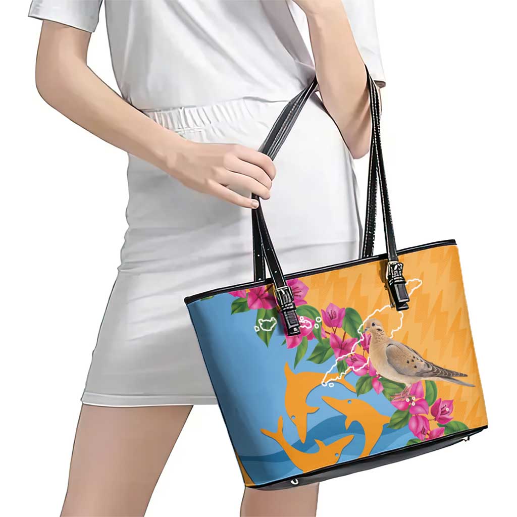 Anguilla Leather Tote Bag Coat Of Arms With Zenaida Dove