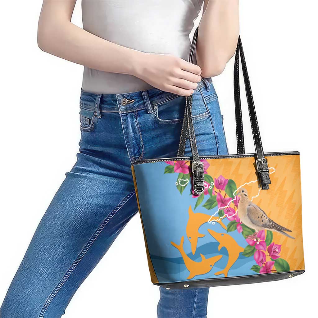 Anguilla Leather Tote Bag Coat Of Arms With Zenaida Dove