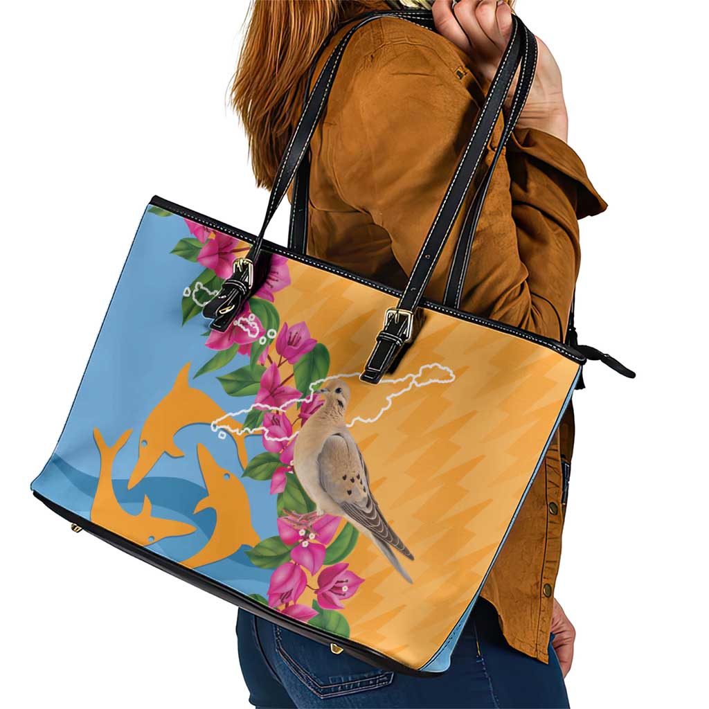 Anguilla Leather Tote Bag Coat Of Arms With Zenaida Dove