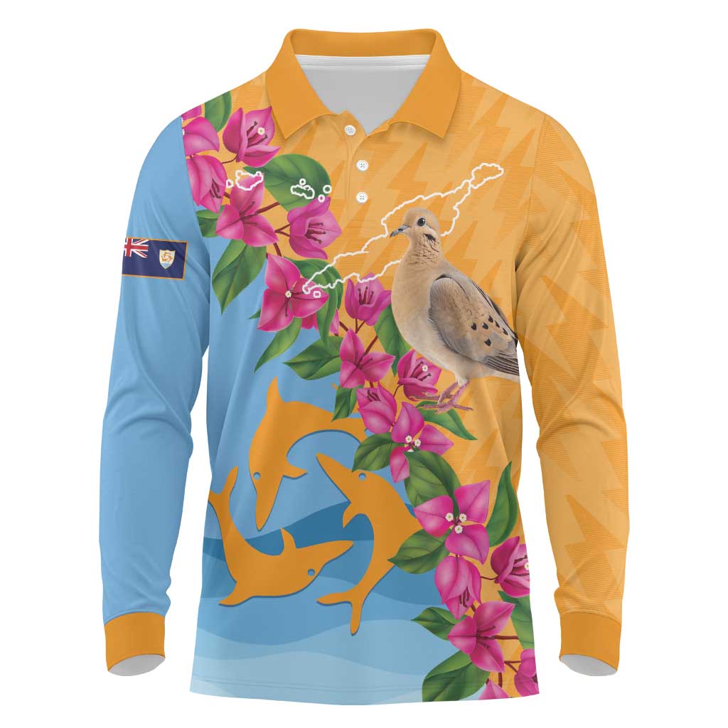 Anguilla Long Sleeve Polo Shirt Coat Of Arms With Zenaida Dove