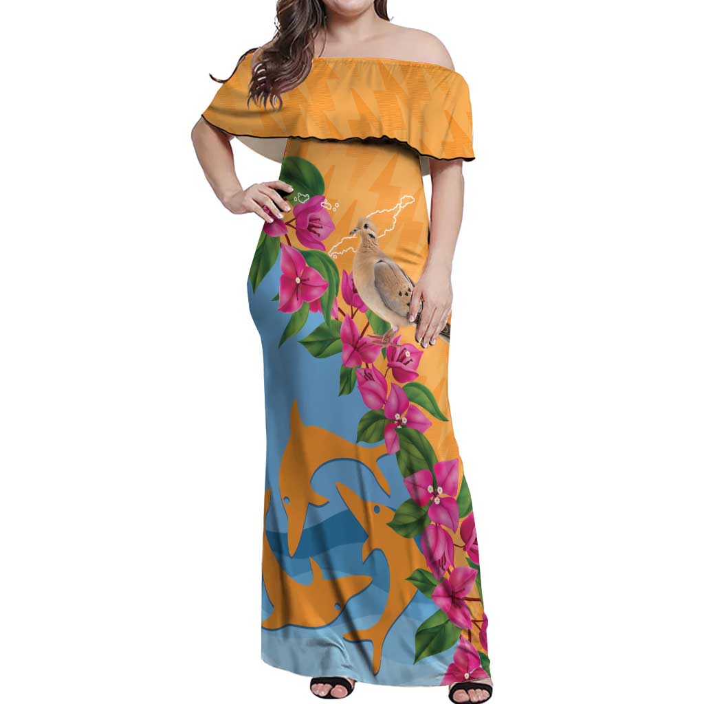 Anguilla Off Shoulder Maxi Dress Coat Of Arms With Zenaida Dove