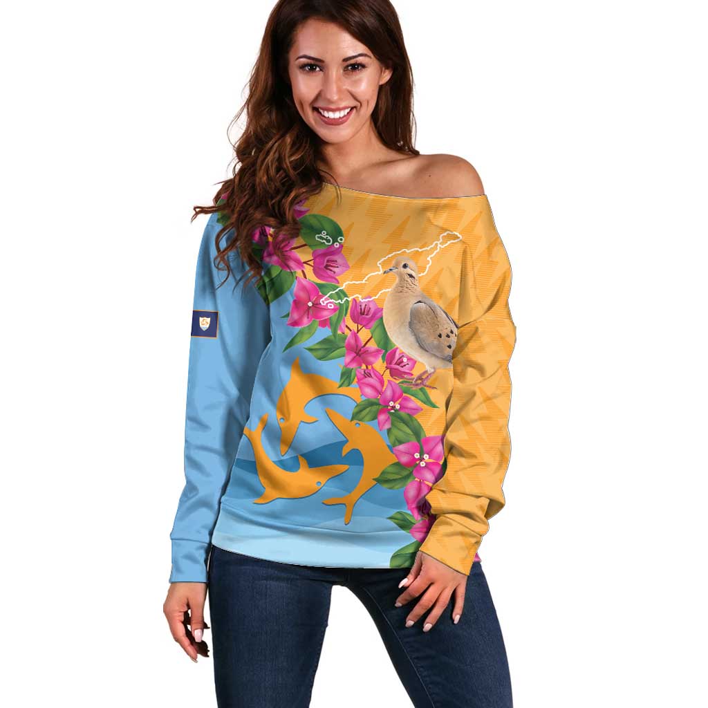 Anguilla Off Shoulder Sweater Coat Of Arms With Zenaida Dove