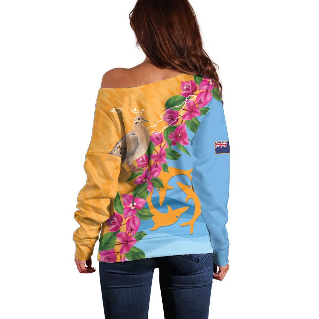 Anguilla Off Shoulder Sweater Coat Of Arms With Zenaida Dove