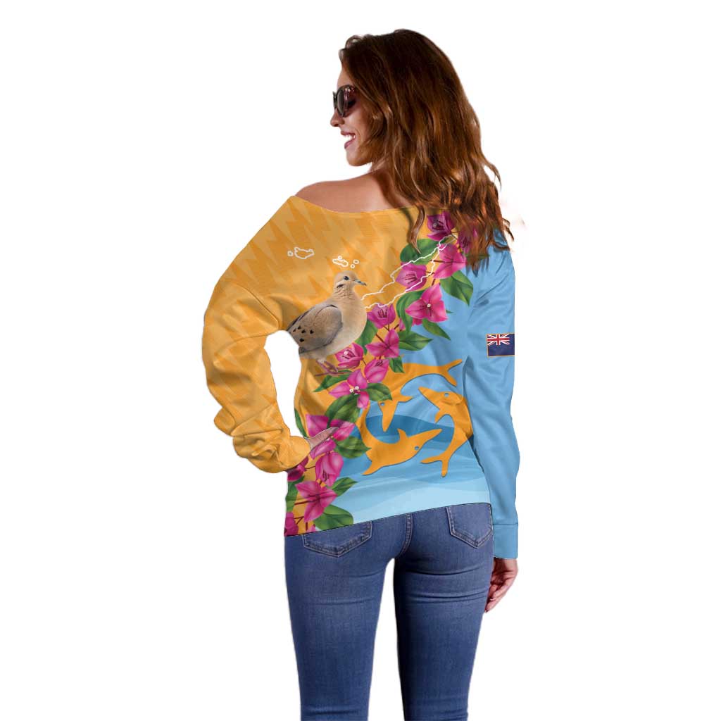 Anguilla Off Shoulder Sweater Coat Of Arms With Zenaida Dove