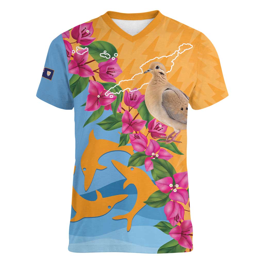 Anguilla Women V-Neck T-Shirt Coat Of Arms With Zenaida Dove