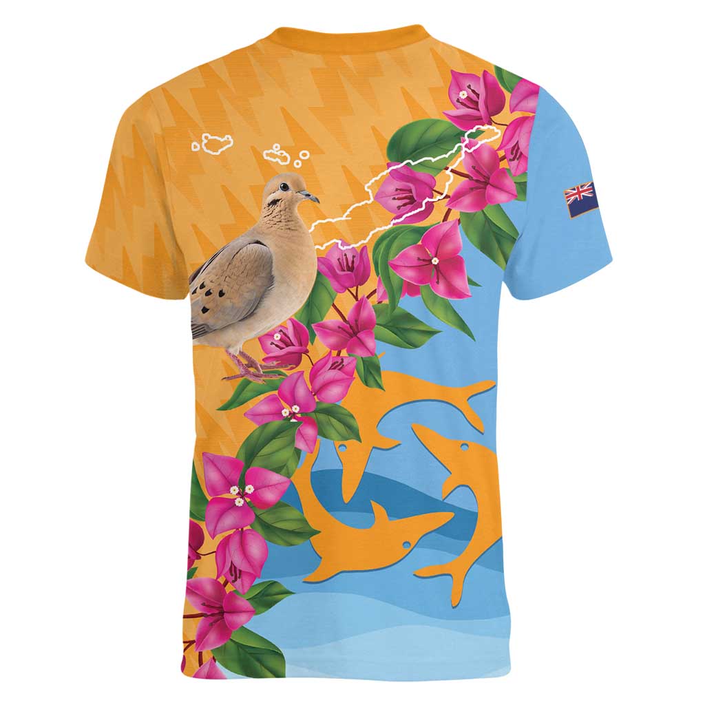 Anguilla Women V-Neck T-Shirt Coat Of Arms With Zenaida Dove