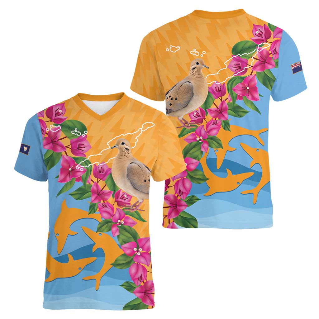 Anguilla Women V-Neck T-Shirt Coat Of Arms With Zenaida Dove