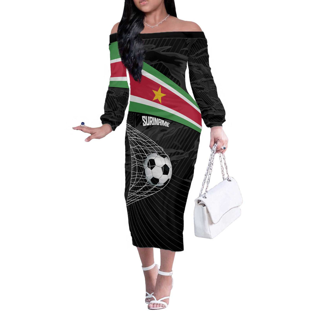 Custom Suriname Football 2026 Off The Shoulder Long Sleeve Dress Come On Natio