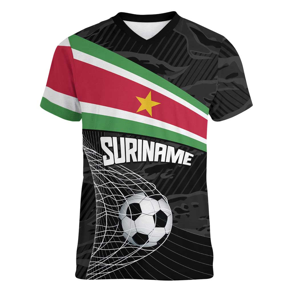 Custom Suriname Football 2026 Women V-Neck T-Shirt Come On Natio