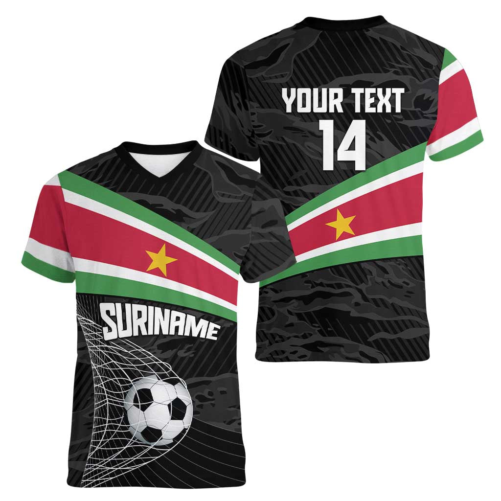 Custom Suriname Football 2026 Women V-Neck T-Shirt Come On Natio