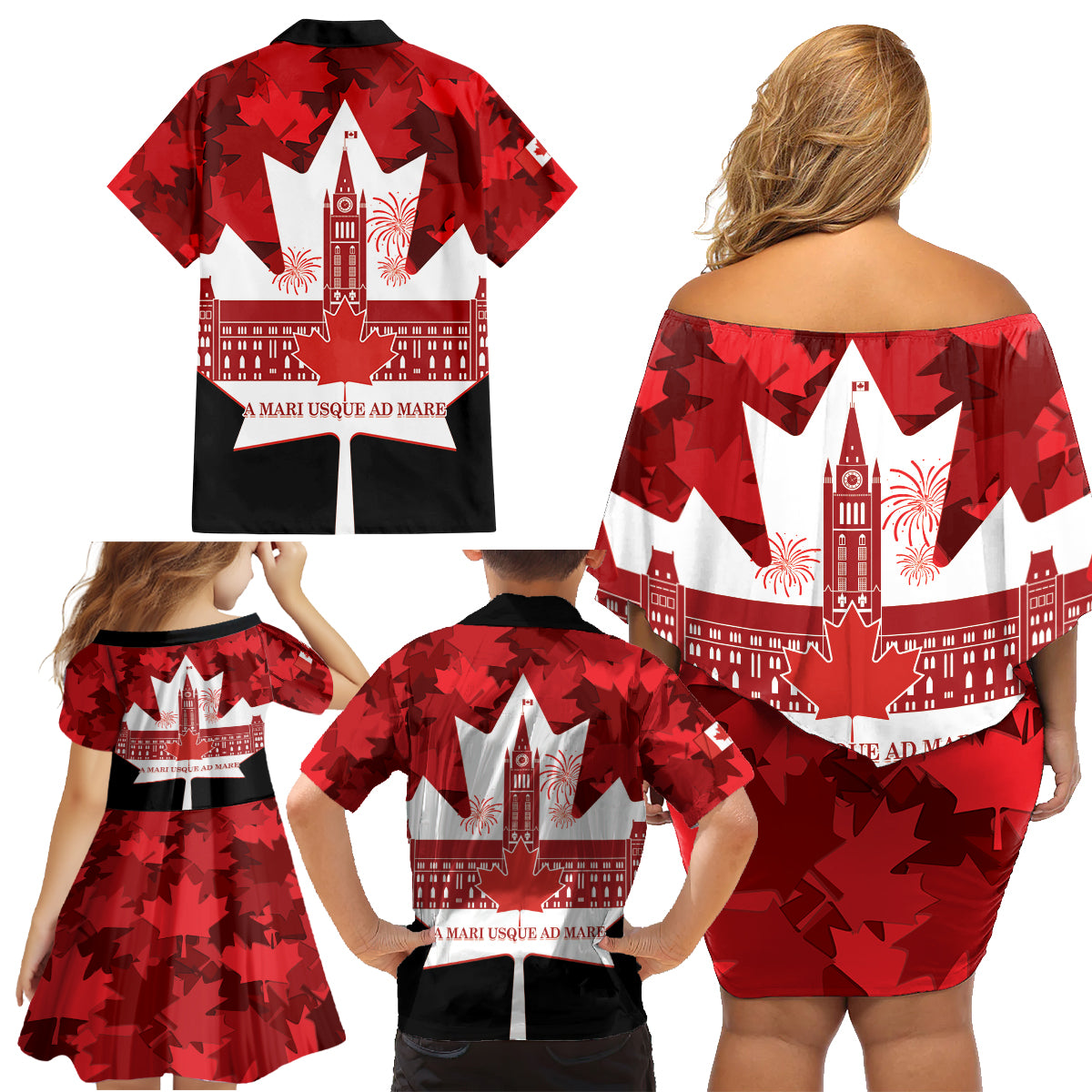 Canada Day Family Matching Off Shoulder Short Dress and Hawaiian Shirt 2024 Canadian Maple Leaf Pattern - Wonder Print Shop
