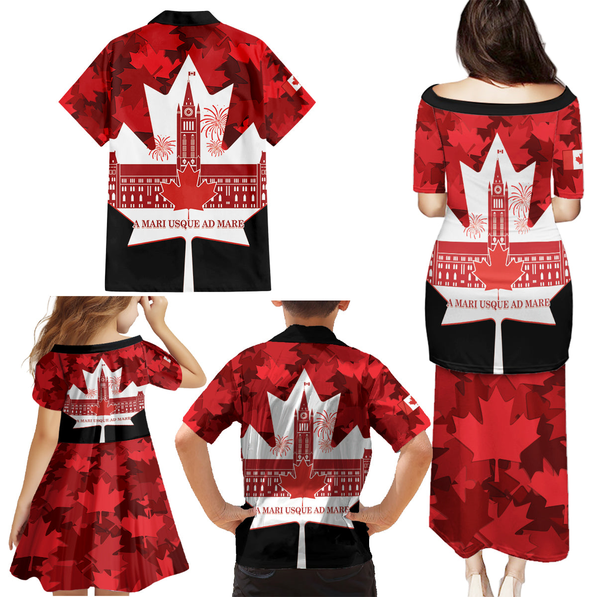 Canada Day Family Matching Puletasi and Hawaiian Shirt 2024 Canadian Maple Leaf Pattern - Wonder Print Shop