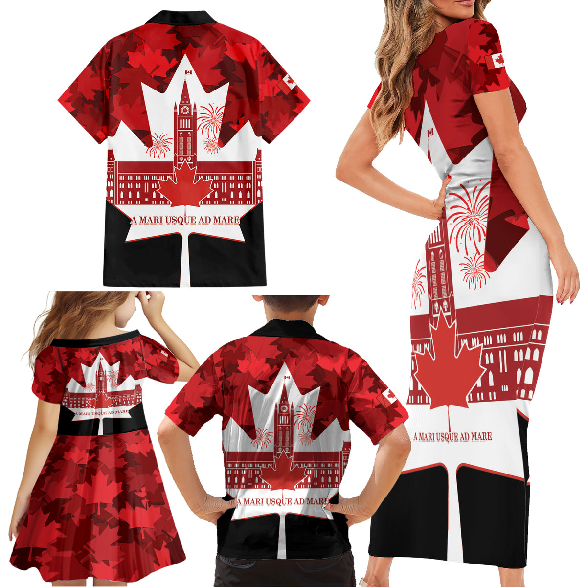 Canada Day Family Matching Short Sleeve Bodycon Dress and Hawaiian Shirt 2024 Canadian Maple Leaf Pattern - Wonder Print Shop