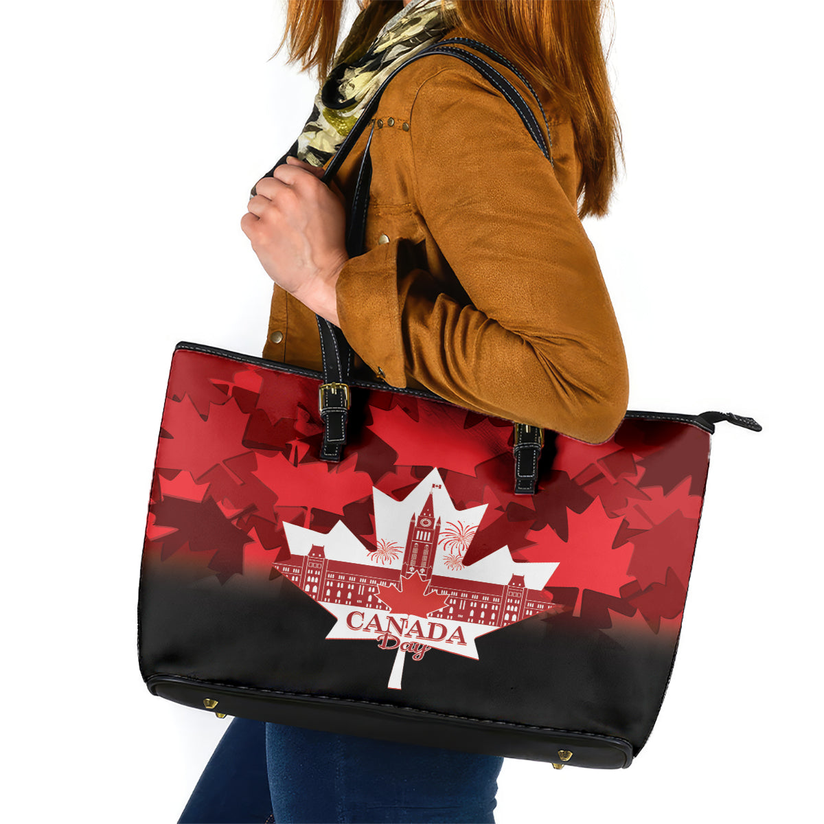 Canada Day Leather Tote Bag 2024 Canadian Maple Leaf Pattern