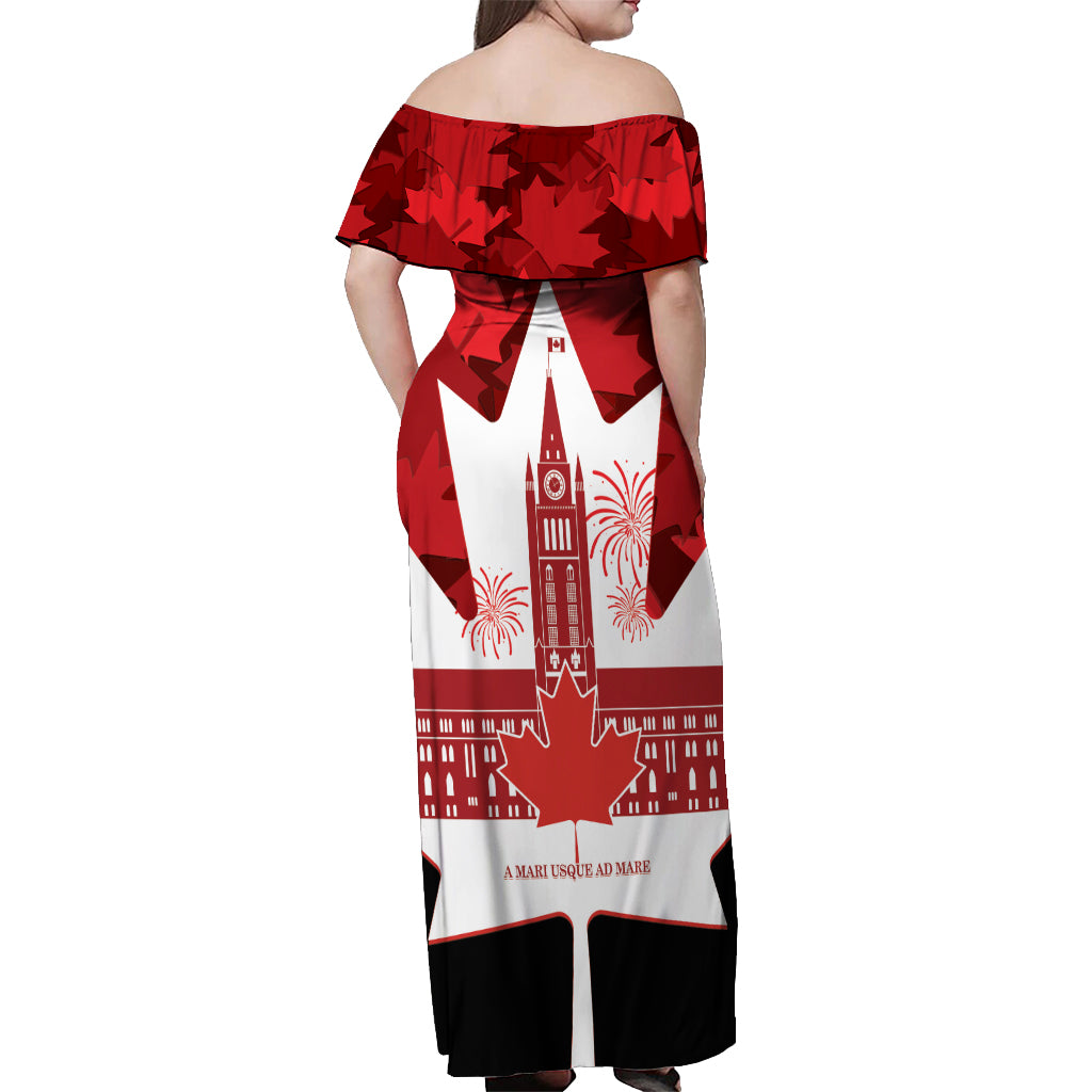 Canada Day Off Shoulder Maxi Dress 2024 Canadian Maple Leaf Pattern - Wonder Print Shop