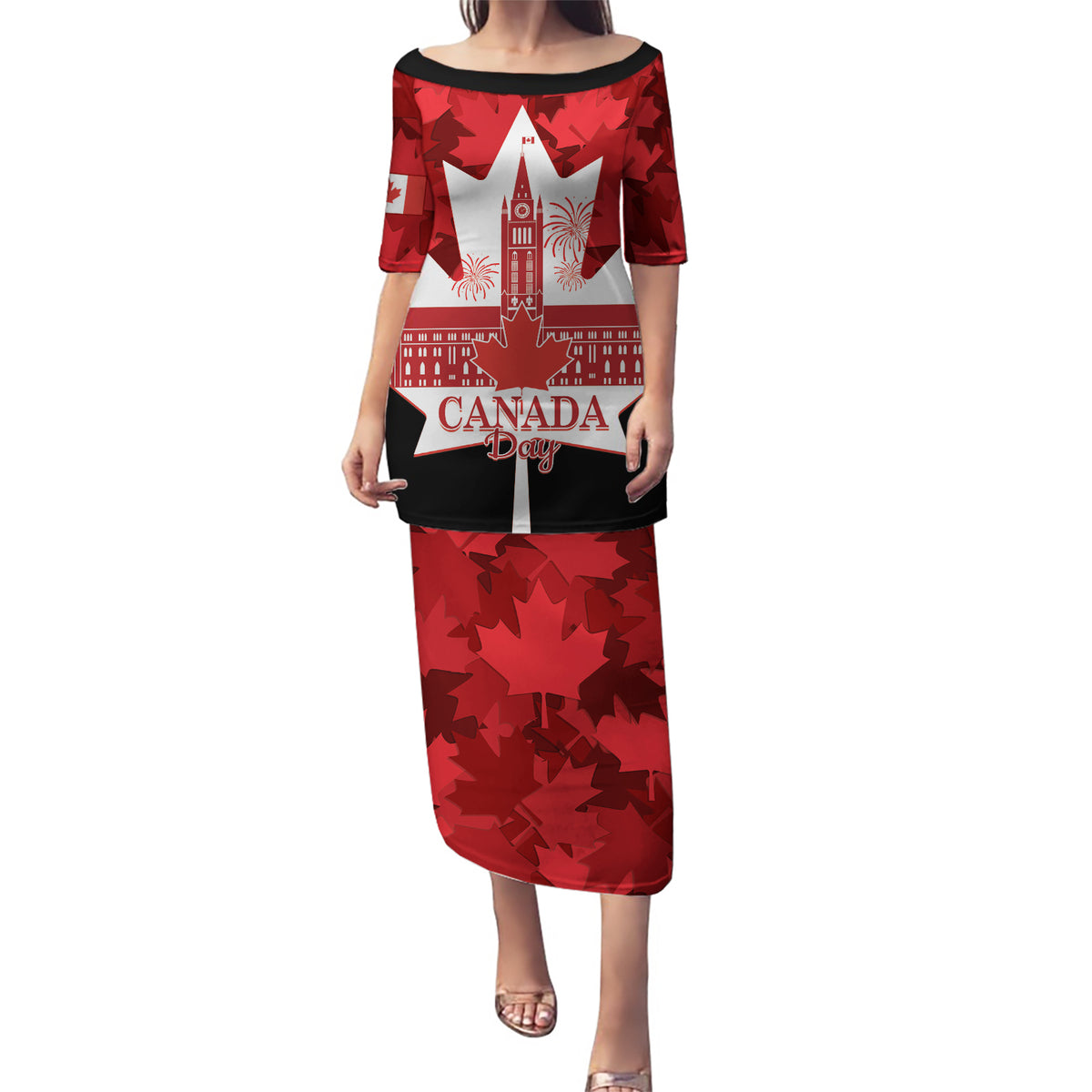 Canada Day Puletasi 2024 Canadian Maple Leaf Pattern - Wonder Print Shop