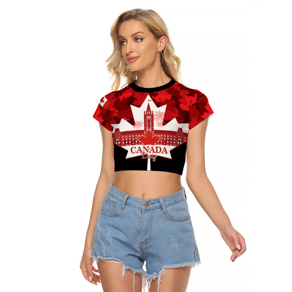 Canada Day Raglan Cropped T Shirt 2024 Canadian Maple Leaf Pattern - Wonder Print Shop