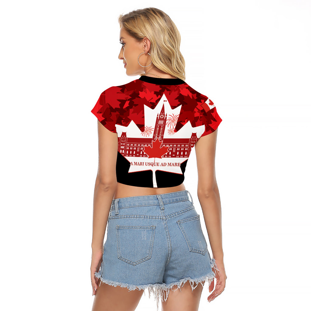 Canada Day Raglan Cropped T Shirt 2024 Canadian Maple Leaf Pattern - Wonder Print Shop