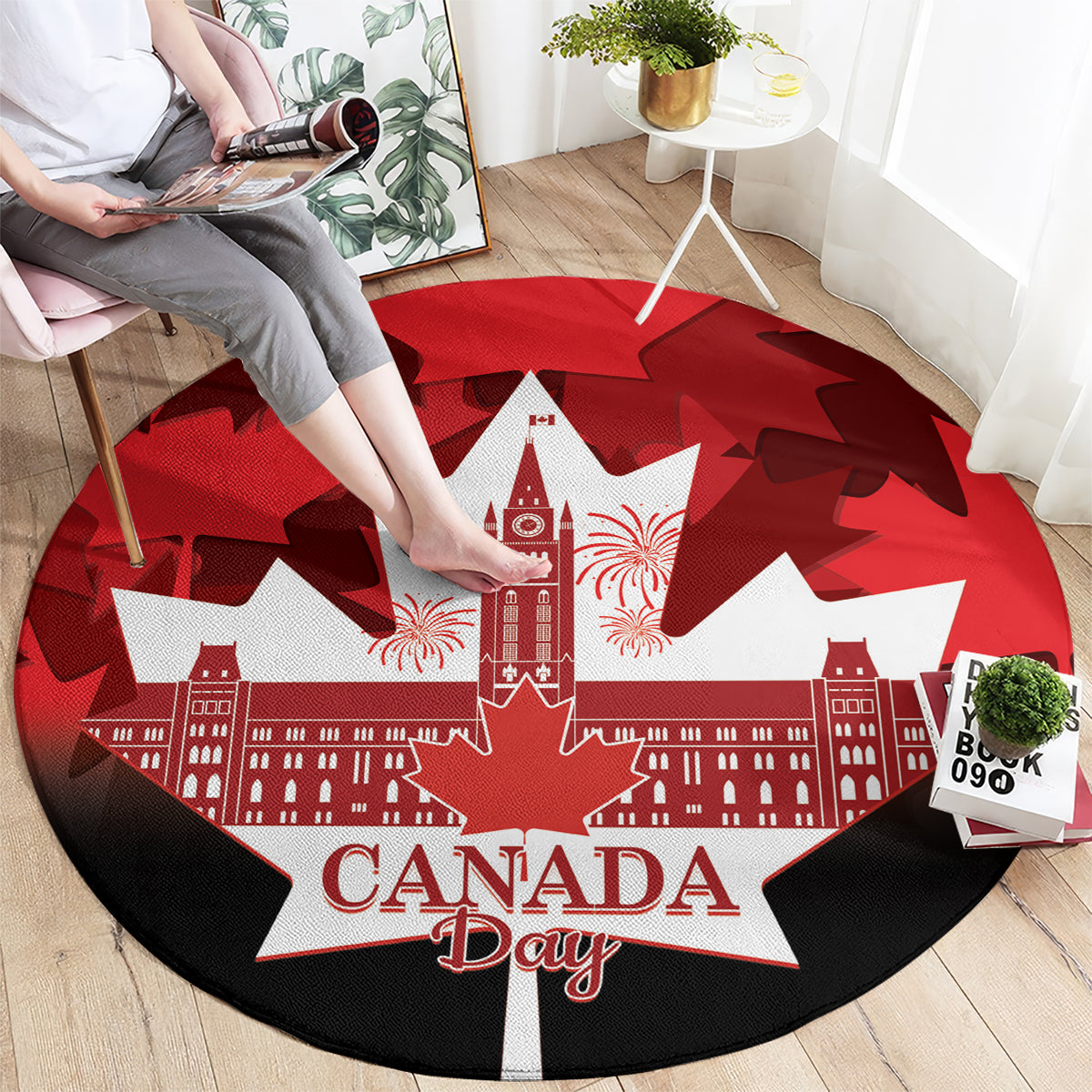 Canada Day Round Carpet 2024 Canadian Maple Leaf Pattern