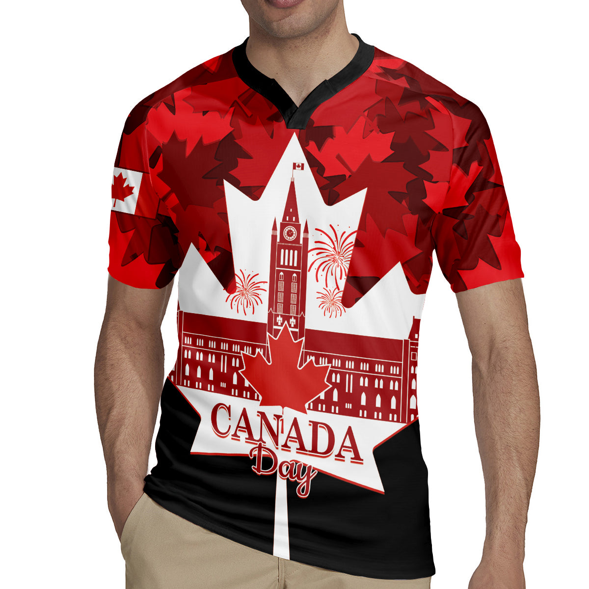 Canada Day Rugby Jersey 2024 Canadian Maple Leaf Pattern - Wonder Print Shop