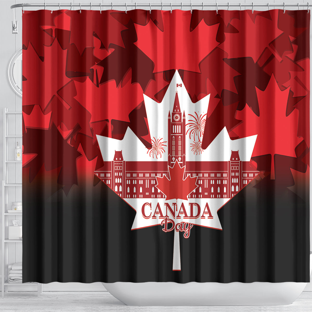 Canada Day Shower Curtain 2024 Canadian Maple Leaf Pattern