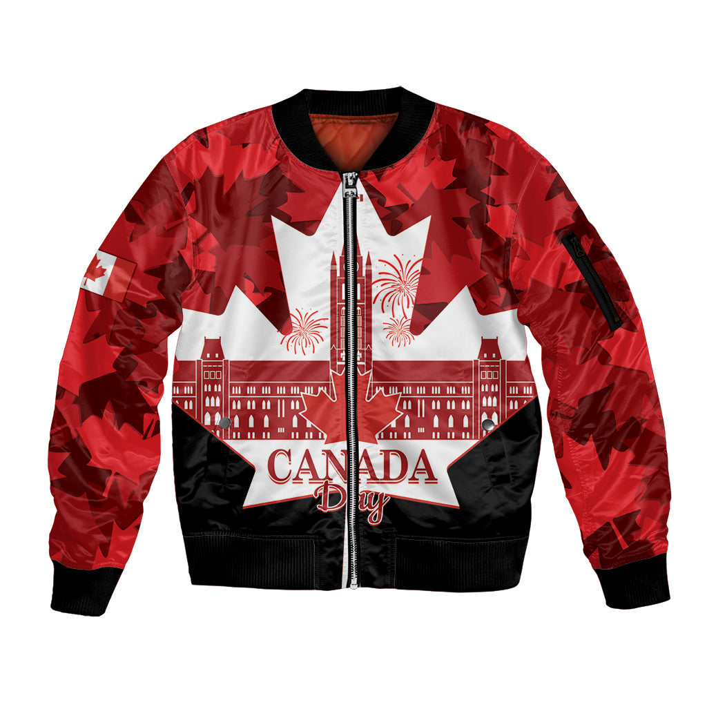 Canada Day Sleeve Zip Bomber Jacket 2024 Canadian Maple Leaf Pattern - Wonder Print Shop