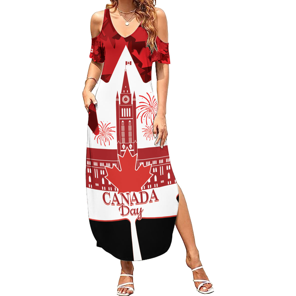 Canada Day Summer Maxi Dress 2024 Canadian Maple Leaf Pattern - Wonder Print Shop