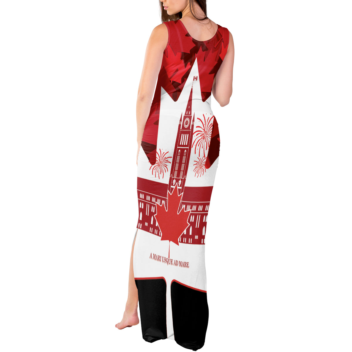 Canada Day Tank Maxi Dress 2024 Canadian Maple Leaf Pattern - Wonder Print Shop