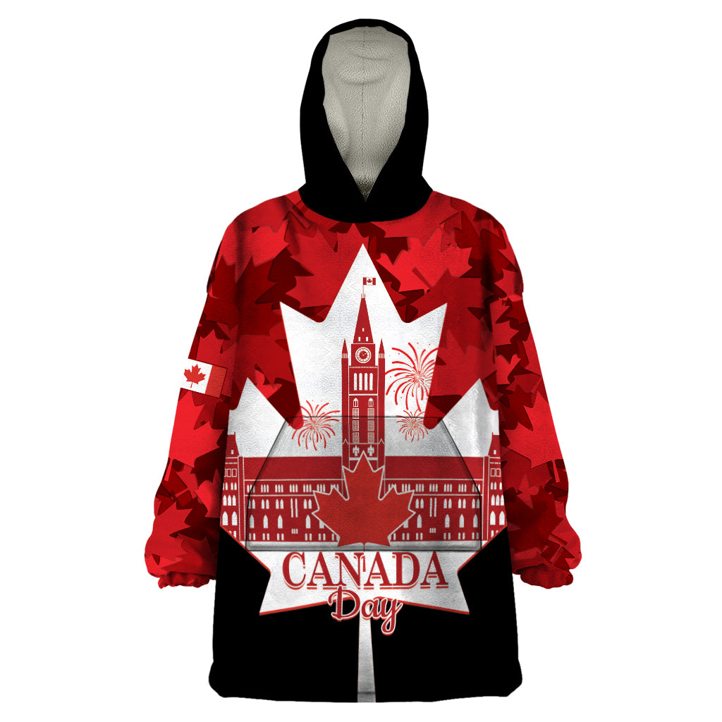 Canada Day Wearable Blanket Hoodie 2024 Canadian Maple Leaf Pattern - Wonder Print Shop