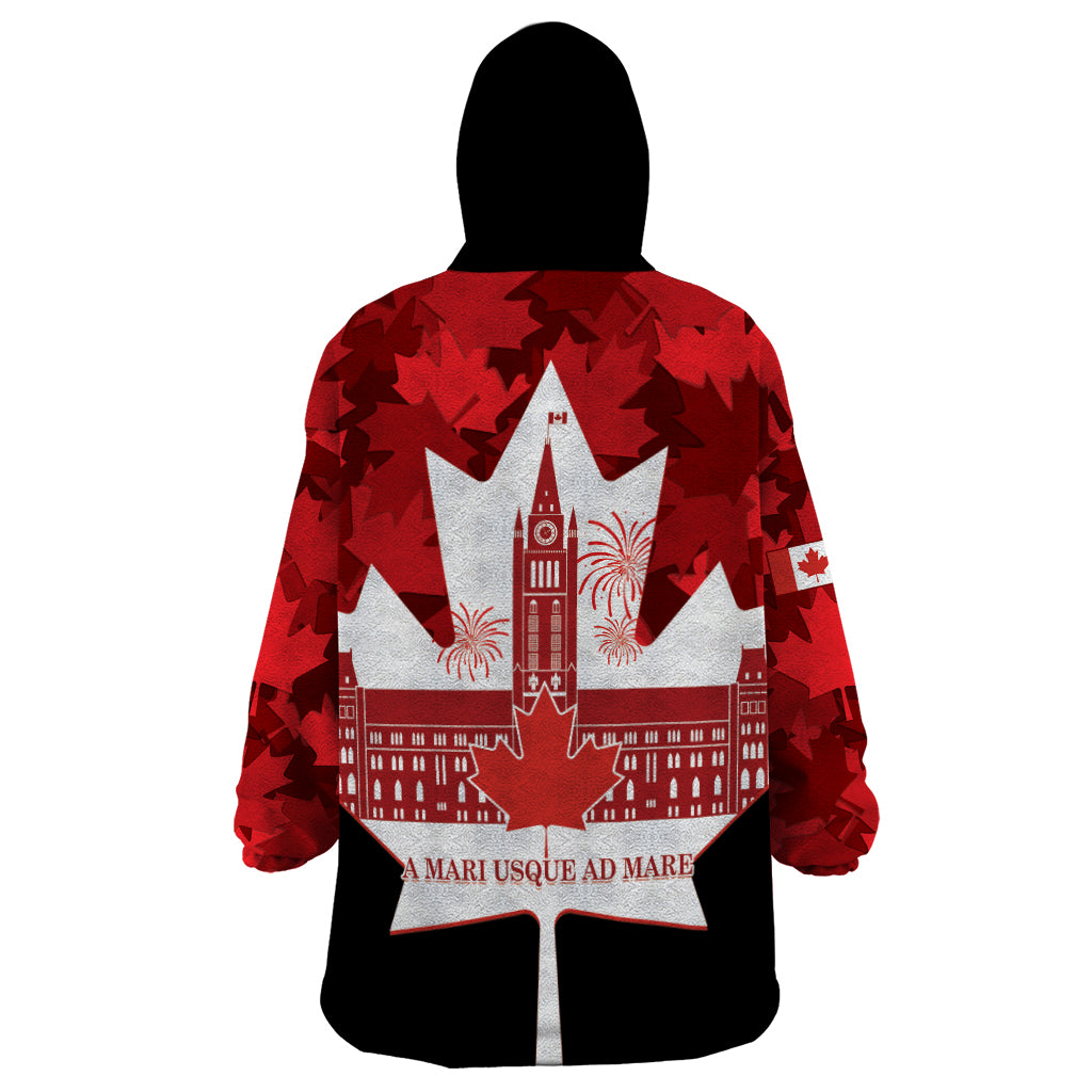 Canada Day Wearable Blanket Hoodie 2024 Canadian Maple Leaf Pattern - Wonder Print Shop
