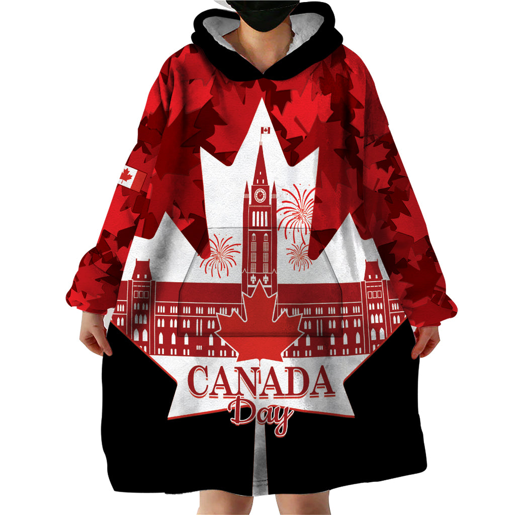 Canada Day Wearable Blanket Hoodie 2024 Canadian Maple Leaf Pattern - Wonder Print Shop