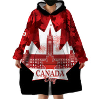 Canada Day Wearable Blanket Hoodie 2024 Canadian Maple Leaf Pattern - Wonder Print Shop