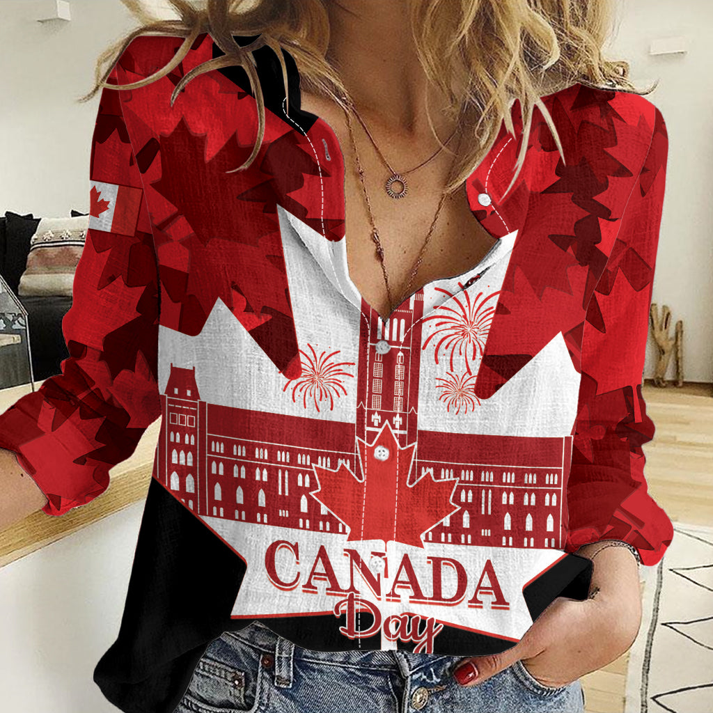 Canada Day Women Casual Shirt 2024 Canadian Maple Leaf Pattern - Wonder Print Shop
