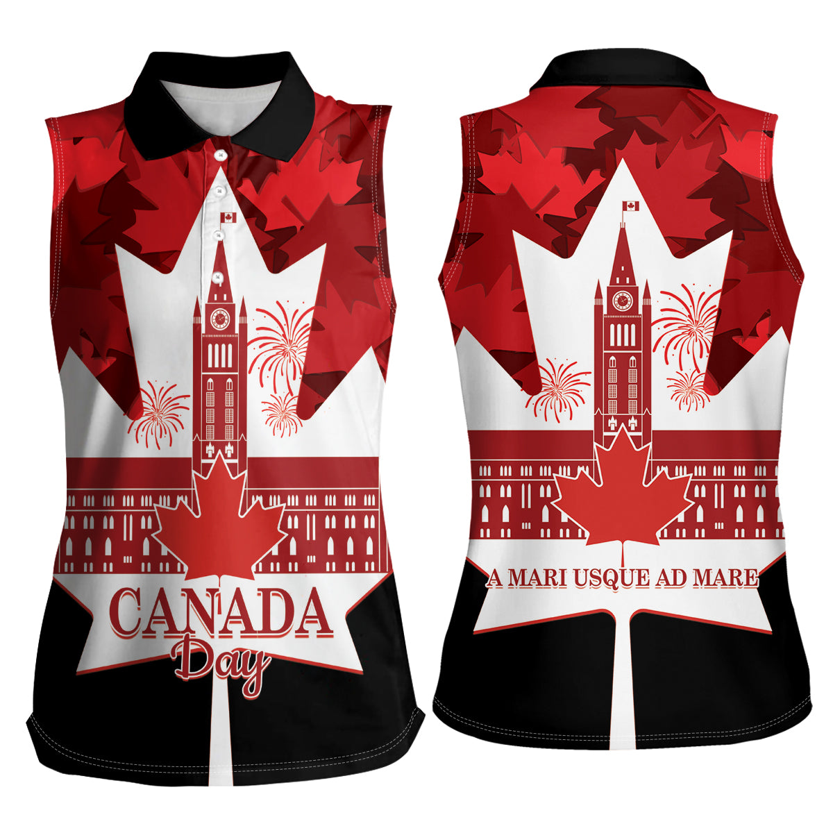 Canada Day Women Sleeveless Polo Shirt 2024 Canadian Maple Leaf Pattern - Wonder Print Shop