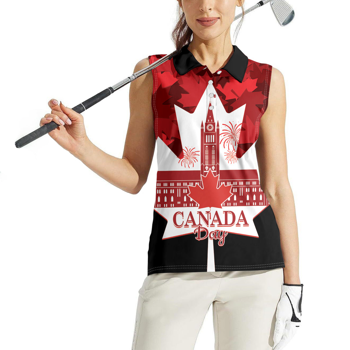 Canada Day Women Sleeveless Polo Shirt 2024 Canadian Maple Leaf Pattern - Wonder Print Shop