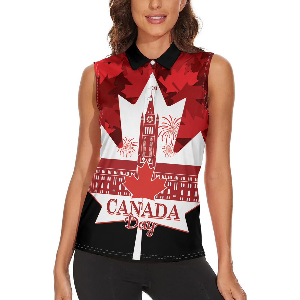 Canada Day Women Sleeveless Polo Shirt 2024 Canadian Maple Leaf Pattern - Wonder Print Shop
