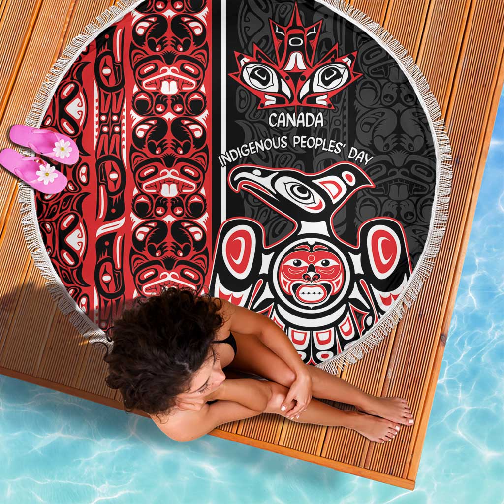 Canada Indigenous Peoples' Day Beach Blanket Canadian Raven Haida Pattern